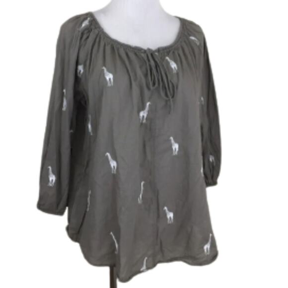Ann Taylor LOFT Giraffe Embroidered Peasant Top NWOT - Picture 1 of 10